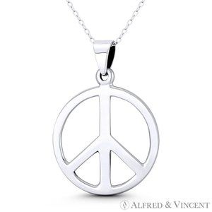 Peace Sign Symbol Cutout Hippie Charm Pendant in .925 Sterling Silver